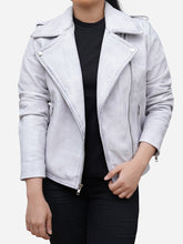 Load image into Gallery viewer, Women's White Asymmetric Motorcycle Jacket - Real Leather