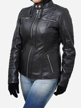 Load image into Gallery viewer, Black Leather Biker Jacket Women With Hoodie