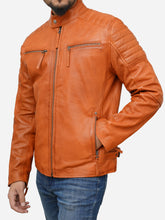 Lade das Bild in den Galerie-Viewer, Men's Brown Cafe Racer Jacket in Tan Leather