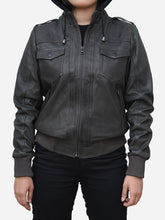 Load image into Gallery viewer, Grey Leather Hoodie Jacket for Women -Real Lambskin