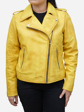 Load image into Gallery viewer, Women's Yellow Biker Jacket - Real Leather