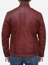 Load image into Gallery viewer, Maroon Leather Jacket Men Motorcycle Genuine Lambskin Jacket - Peter Sign