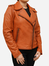 Load image into Gallery viewer, Women's Tan Classic Biker Jacket in Brown Leather