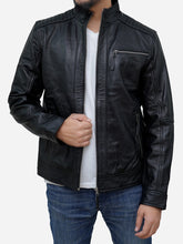 Load image into Gallery viewer, Men's Classic Slim Fit Black Café Racer Leather Jacket - Peter Sign