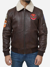 Load image into Gallery viewer, Men's Brown Leather Flight Bomber Jacket - Walnut