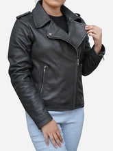 Load image into Gallery viewer, Women's Grey Biker Jacket in Dynamic Leather