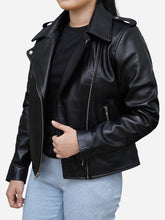 Load image into Gallery viewer, Genuine Leather Black Biker Jacket for Women