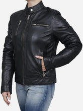Load image into Gallery viewer, Chloe Women's Classic Black Biker Leather Jacket - Peter Sign