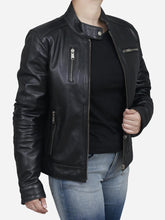 Load image into Gallery viewer, Chloe Women's Classic Black Biker Leather Jacket - Peter Sign