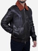 Load image into Gallery viewer, Regan Brown Shearling Collar Bomber Leather Jacket - Peter Sign