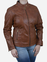 Load image into Gallery viewer, Zaneta Women's Brown Slim Fit Sheepskin Leather Jacket - Peter Sign