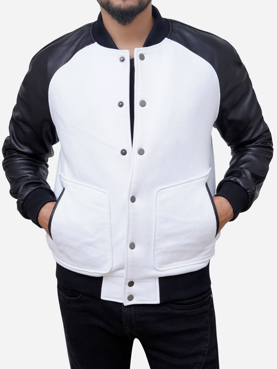 Black Varsity Jacket For Men Men's Faux Leather Baseball Jacket