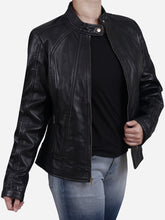 Load image into Gallery viewer, Zaneta Women's Black Slim Fit Leather Jacket - Peter Sign