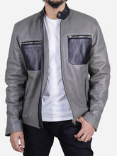 Load image into Gallery viewer, Gavin Men's Grey Biker Leather Jacket - Peter Sign