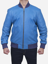 Load image into Gallery viewer, Luis Men&#39;s Blue Bomber Leather Jacket - Peter Sign
