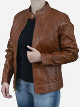 Load image into Gallery viewer, Zaneta Women's Brown Slim Fit Sheepskin Leather Jacket - Peter Sign