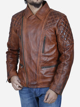 Lade das Bild in den Galerie-Viewer, Knight Men's Vintage Motorcycle Brown Leather Jacket - Peter Sign