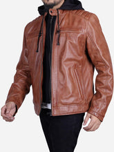 Load image into Gallery viewer, Brown leather jacket mens