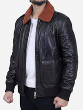 Load image into Gallery viewer, Regan Brown Shearling Collar Bomber Leather Jacket - Peter Sign

