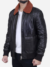 Load image into Gallery viewer, Regan Brown Shearling Collar Bomber Leather Jacket - Peter Sign