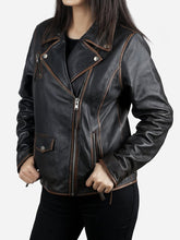 Load image into Gallery viewer, Daniela Women's Dark Brown Biker Leather Jacket - Peter Sign