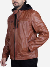 Load image into Gallery viewer, leather jacket with hood for men
