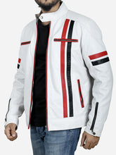 Load image into Gallery viewer, White leather jacket for men
