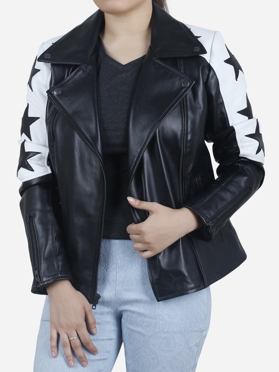 Black leather jacket outlet with white stars