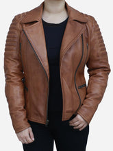 Load image into Gallery viewer, Clara Women's Brown Distressed Motorcycle Leather Jacket - Peter Sign