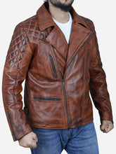 Lade das Bild in den Galerie-Viewer, Knight Men's Vintage Motorcycle Brown Leather Jacket - Peter Sign