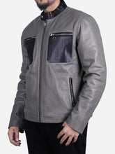 Load image into Gallery viewer, Gavin Men's Grey Biker Leather Jacket - Peter Sign