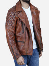 Lade das Bild in den Galerie-Viewer, Knight Men's Vintage Motorcycle Brown Leather Jacket - Peter Sign