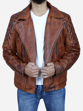 Lade das Bild in den Galerie-Viewer, Knight Men's Vintage Motorcycle Brown Leather Jacket - Peter Sign