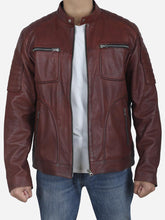 Load image into Gallery viewer, maroon biker jacket