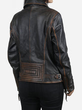 Load image into Gallery viewer, Daniela Women's Dark Brown Biker Leather Jacket - Peter Sign