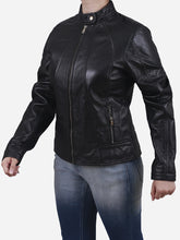 Load image into Gallery viewer, Zaneta Women's Black Slim Fit Leather Jacket - Peter Sign