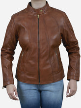 Load image into Gallery viewer, Zaneta Women's Brown Slim Fit Sheepskin Leather Jacket - Peter Sign
