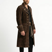 Load image into Gallery viewer, Brown Suede Leather Pirate Trench Coat
