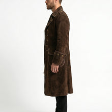 Load image into Gallery viewer, Brown Suede Leather Pirate Trench Coat