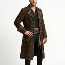 Load image into Gallery viewer, Brown Suede Leather Pirate Trench Coat