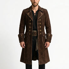 Load image into Gallery viewer, Brown Suede Leather Pirate Trench Coat