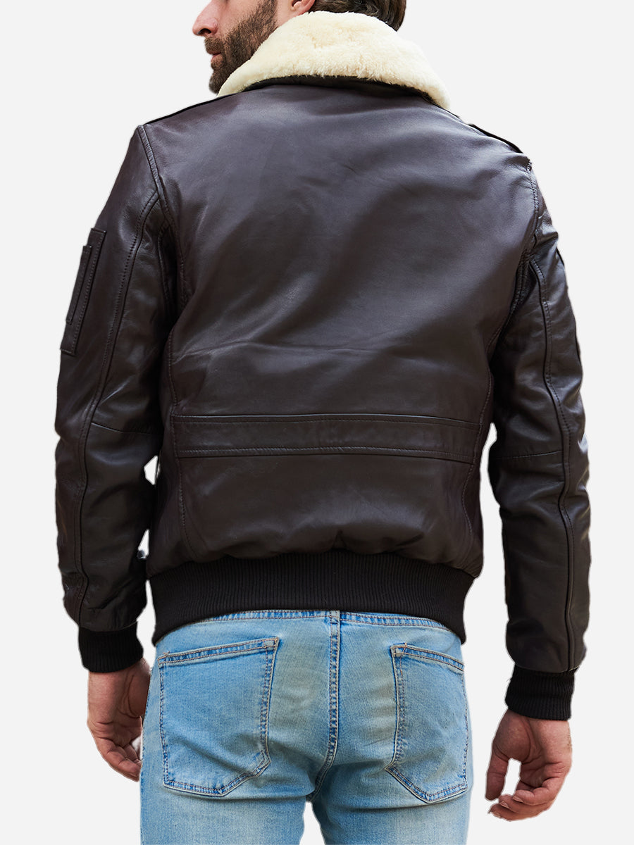 Pilot Leather Brown Bomber Jacket For Men