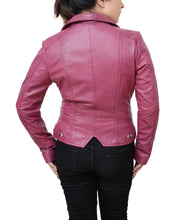 Load image into Gallery viewer, Classic Real Leather Women Pink Motorcycle Jacket
