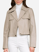 Load image into Gallery viewer, Beige Cropped Biker Jacket For Womens

