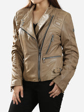 Load image into Gallery viewer, Women Padded Classic Beige Leather Jacket
