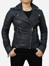 Load image into Gallery viewer, Women Classic Sheepskin Black Biker Leather Jacket 
