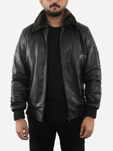 Load image into Gallery viewer, Phillip Vintage Black Bomber Leather Jacket
