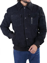 Load image into Gallery viewer, Men Black Suede Bomber Jacket
