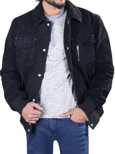 Load image into Gallery viewer, Black Leather Suede Bomber Jacket Mens
