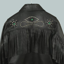 Load image into Gallery viewer, Cowgirl Black Fringe Leather Jacket
